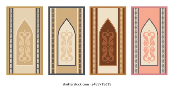 Prayer Carpet, Islamic Muslim Prayer Mats Rug Janamaz design pattern illustration. tiles, arabic pattern