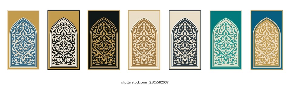 Gebetsteppich, islamische muslimische Gebetsmatten Teppich Janamaz Design Muster Illustration. Fliesen, arabisches Muster