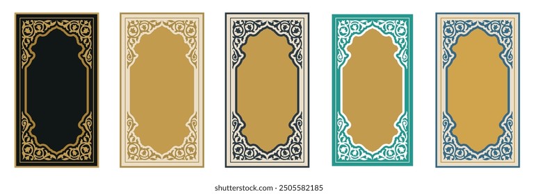 Gebetsteppich, islamische muslimische Gebetsmatten Teppich Janamaz Design Muster Illustration. Fliesen, arabisches Muster