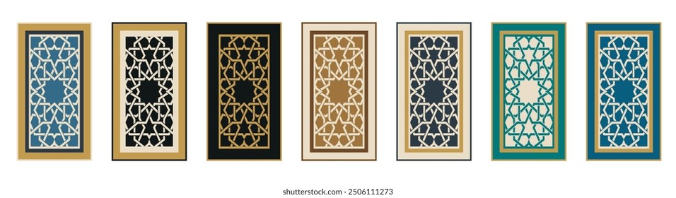 Gebetsteppich, islamische muslimische Gebetsmatten Teppich Janamaz Design Muster Illustration. Fliesen, arabisches Muster