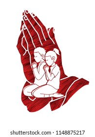 Prayer, Christian praying together , cartoon graphic vector