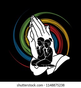 Prayer, Christian praying together , cartoon graphic vector