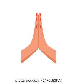 Prayer concept. Hands folded in prayer. Faith in God. Religious people. Gesture of hands with palms facing each other. Vector illustration flat design. Isolated on white background.