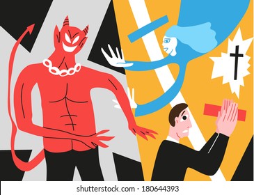 prayer , demon and angel - vector illustration