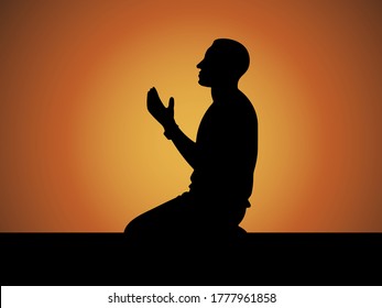 prayer Dua muslim man silhouette pray for allah vector illustration spiritual religion islam