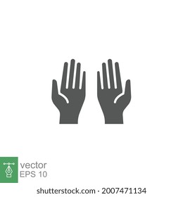 Prayer dua in ramadan, praying hands, muslim praying human hands islam symbols. Begging gesturing. Glyph style Vector illustration design on white background. EPS 10