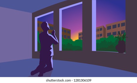 Prayer in the early hour, alone in private room in morning time