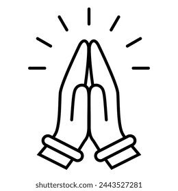 Prayer folded hands icon, namaste symbol isolated on white background. Vector line illustration of praying hands, religious web design