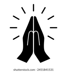 Prayer folded hands icon, namaste symbol isolated on white background. Vector religious flat illustration of pleading hands.