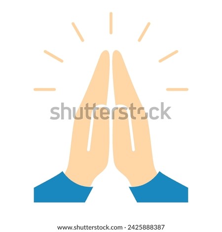 Prayer folded hands, namaste sign isolated on white background. Vector flat illustration of two human hands, praying concept