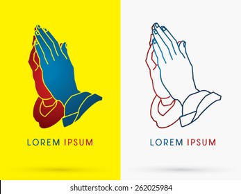 Prayer hand, designed using  red and blue colors, mean stop war, peace ,sign, logo, symbol, icon, graphic, vector.