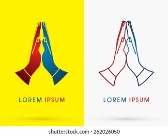 Prayer hand, designed using  red and blue colors, mean stop war, peace ,sign, logo, symbol, icon, graphic, vector.