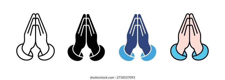 Prayer hand icon set. Gesture greeting symbol. faith icon. vector illustration