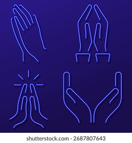 prayer hand neon icon group, vector illustration.