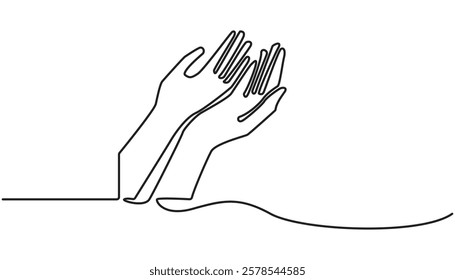prayer hands continuous one-line drawing in Cultural Greeting vector