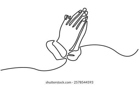 prayer hands continuous one-line drawing in Cultural Greeting vector