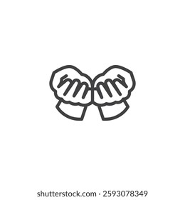 Prayer hands front view line icon. linear style sign for mobile concept and web design. Two open hands reaching forward outline vector icon. Faith symbol, logo illustration. Vector graphics