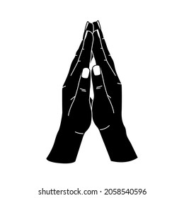 Prayer hands gesture, black monochrome. Religious or spiritual symbol