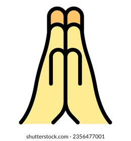 Prayer hands icon outline vector. City skyline. West landmark color flat