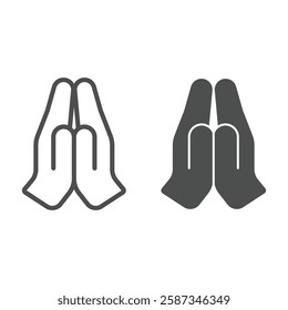Prayer hands line and solid icon, easter holiday concept. Vector graphics. Praying man palms together sign on white background, outline style icon for mobile or web design
