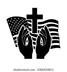 Prayer hands on american flag background. Vector illustration