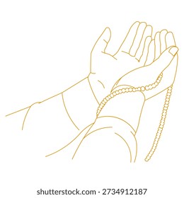 prayer hands with tasbih in islamic line art style
