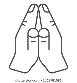 Prayer hands thin line icon, religion concept. Vector graphics. Hands together for praying sign on white background, outline style icon for mobile or web design