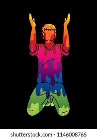 Prayer hands up, Christian praying cartoon graphic vector
