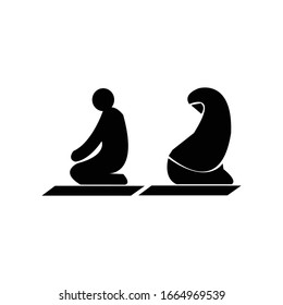 Prayer Icon - Muslim Prayer, Praying In Religion Islam Vector Sign & Symbol.