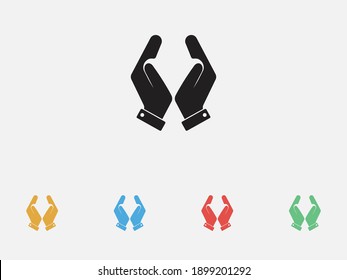 Prayer Icon. Praying Hands, Religion, Spirituality Icon. Filled Vector Icon. Set Of Colorful Flat Design Icons. 