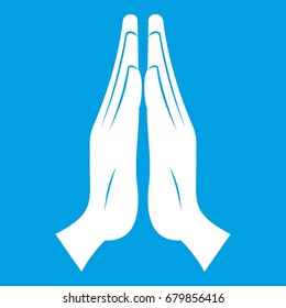 Prayer icon white isolated on blue background vector illustration