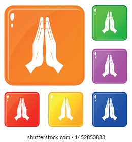 Prayer icons set collection vector 6 color isolated on white background