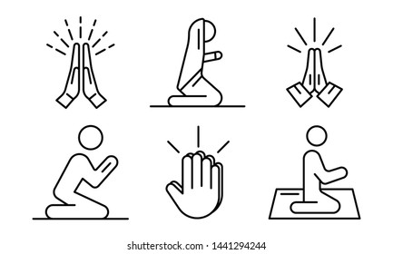 Prayer icons set. Outline set of prayer vector icons for web design isolated on white background