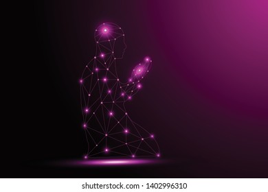Prayer low poly vector Illustration design template - Vector