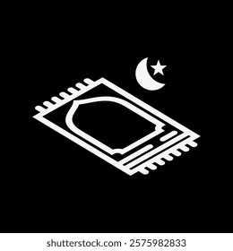 Prayer mat icon illustration design with black and white star moon illustration, Islamic Ramadan icon