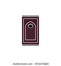 Prayer-Matte-Symbol auf weißem Hintergrund. Traditioneller islamischer Hintergrund. Farbiges Ziervektordesign auf Teppich, Vektorgrafik