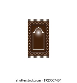Prayer-Matte-Symbol auf weißem Hintergrund. Traditioneller islamischer Hintergrund. Farbiges Ziervektordesign auf Teppich, Vektorgrafik