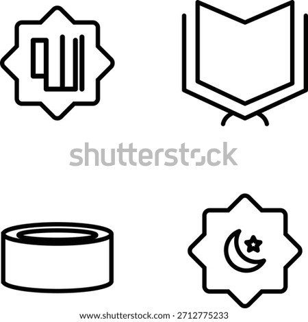 Prayer mat and Islamic badges for Ramadan devotion.