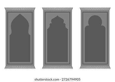 Alfombra de oración Sajadah Conjunto de Ilustración vectorial Minimalista Gris Alfombra islámica Icono Colección Diseño plano Gráfico aislado para Ramadán Kareem Eid Al Fitr Concepto de adoración religiosa Uso de fondo