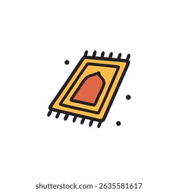 Prayer mat with vibrant yellow rug and black outline, suitable for religious, cultural, interior design, and traditional themes.