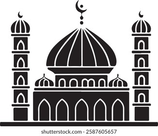 Prayer mosque silhouette black vector artwork