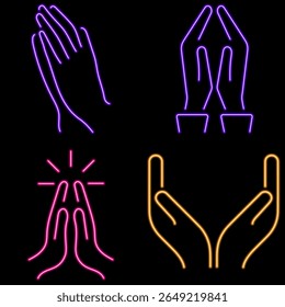 grupo ícone neon oração, ilustração vetorial no fundo preto.