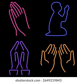 grupo ícone neon oração, ilustração vetorial no fundo preto.
