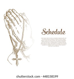 Prayer, praying hands, Jesus is my saviour, Religious poster of faith in God. Vector religions Jesus illustration.