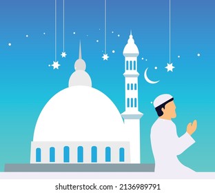 Prayer, Ramadan theme beautiful vector illustration for greeting card scene