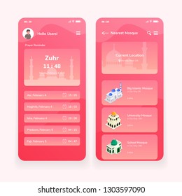 Prayer Reminder App Mobile UI Design Illustration Kits Template Vector