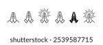 Prayer and Respect Icon. Namaste, Thank You Emoji. Folded Hands Sign for Gratitude. Vector icons.