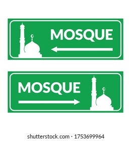 Prayer room direction sign. Mosque direction sign with green color. Perfect for visual direction sign moslem people. Vector Illustration design.