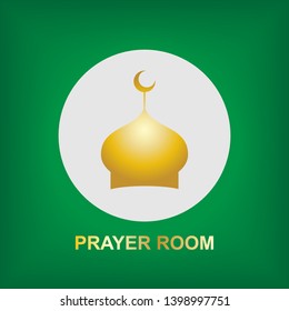 Prayer Room, Mosque Icon within Green Background. Muslim Praying Area. Shalat Place Symbol for Design Elements, Websites, Presentation and Application - Vector.