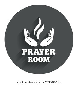 Prayer room sign icon. Religion priest faith symbol. Pray with hands. Circle flat button with shadow. Modern UI website navigation. Vector